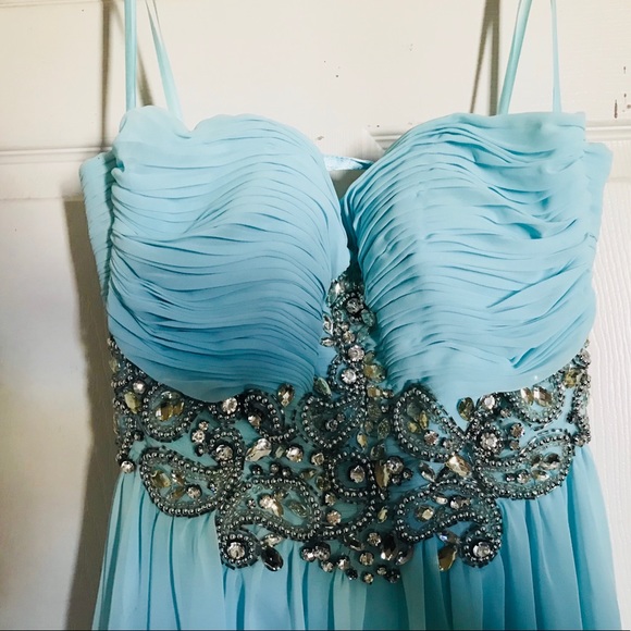 ✨SOLD Teal Strapless Formal Dress - Picture 4 of 8